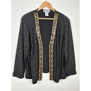 Dana Kay Women's 18W Sequined Black Gold  Open Front Cardigan Cover Up Evening